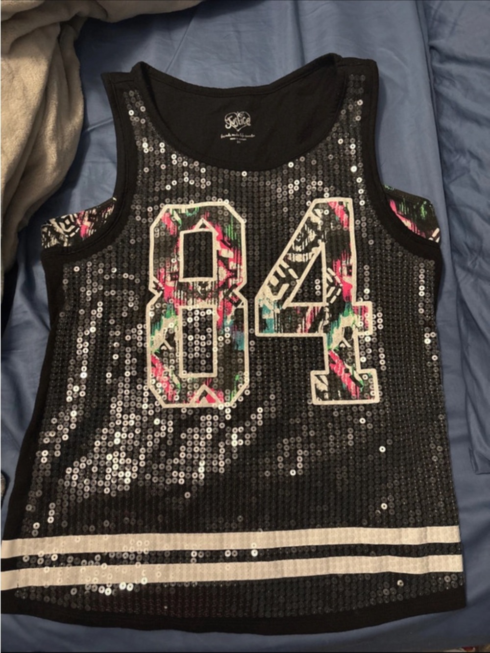 Justice Black Sequin '84' Tank Top